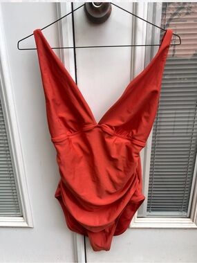 Old Navy Orange V Neck One Piece Bathing Suit